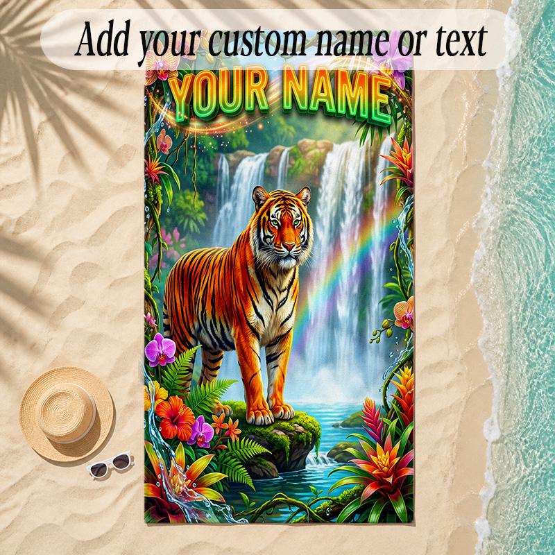 Leopard Theme Soft Beach Towel Personalized Custom Name Text Towel Portable for Beach Pool Travel