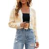 Womens Cropped Knit Cardigan Plaid Striped Streetwear V-Neck Long Sleeve Slim Fit Fall Winter Casual Top