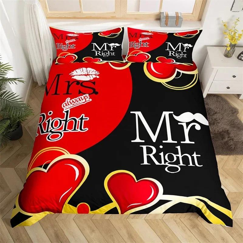 Mr Mrs Romantic Wedding Theme Comfortable Duvet Quilt Cover Pillowcase Bedding Set Children Bedroom Decoration Home Textile