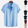 Men's Casual Fashion Loose Solid Color Men's Striped Short-sleeved Shirt
