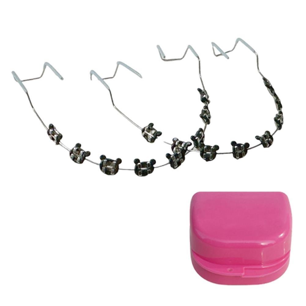 2 шт. Цветные стоматологические декоративные брекеты с коробкой для хранения Ортодонтические металлические дуги Брекет Мультяшный узор для ежедневной защиты зубов