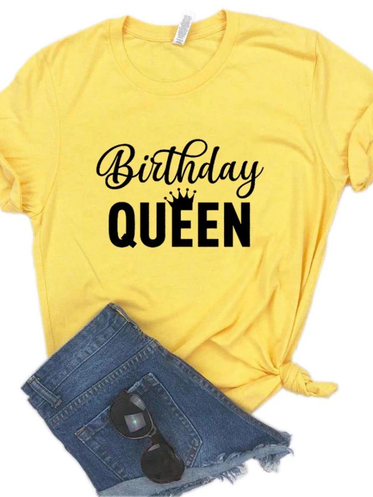 Футболка с принтом королевы дня рождения, женская футболка с коротким рукавом и круглым вырезом, свободная женская футболка, женская модная футболка, топы, одежда, женские футболки