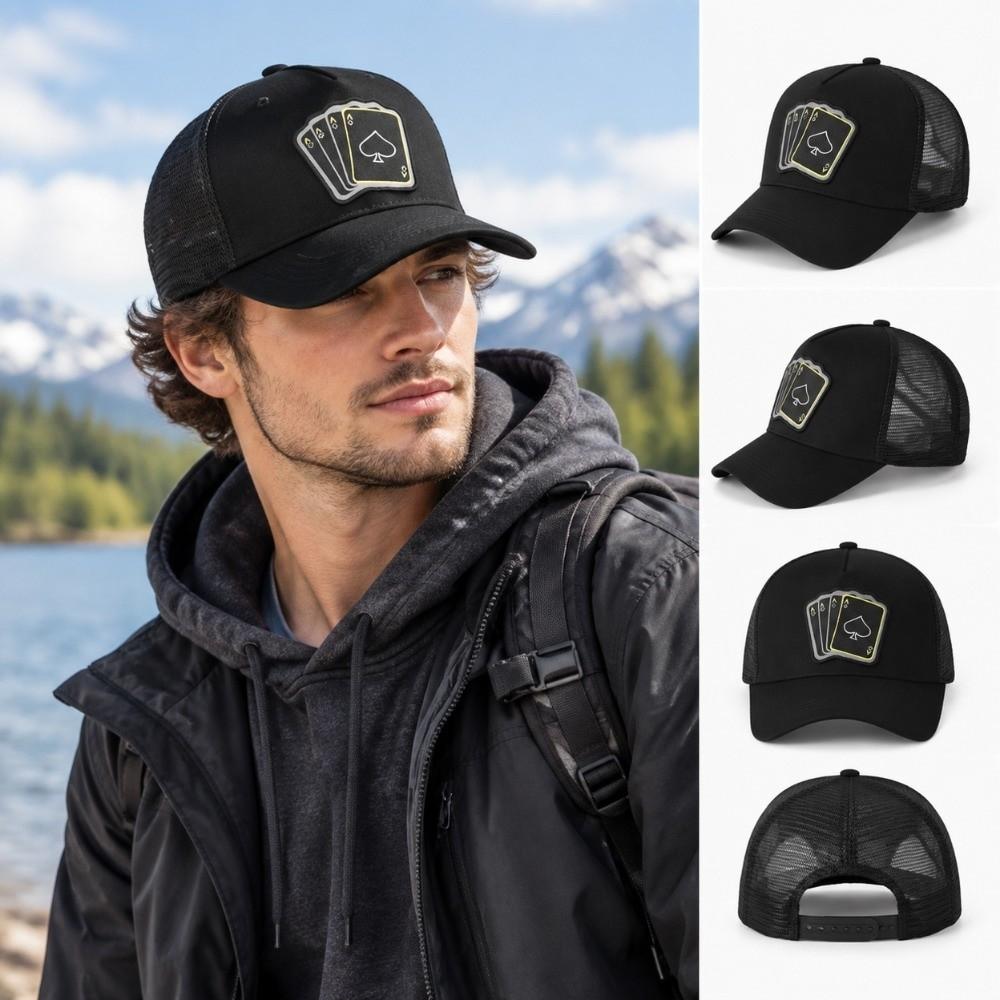 Breathable Mesh Poker Card Hat Adjustable Trucker Hat Fashionable Mesh Back Cap Outdoor Sports