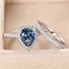 Sterling Elegant Pear Blue Cubic Zirconia Women Wedding Rings Luxury Engagement Party Accessories Fashion Jewelry