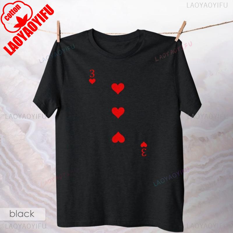 Playing Card TShirt Group Shirt Poker Tee Casino Deck Cotton Top Three Heart Tees Vintage Short Sleeve Look s Style Apparel