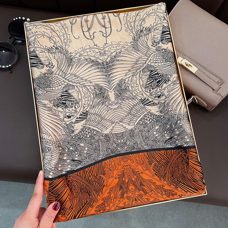 Orange vine line silk scarf fashion printing square scarf new summer thin versatile imitation silk shawl square scarf