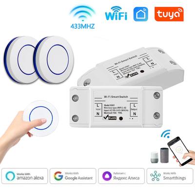 Умный WiFi выключатель Tuya 10A 433 МГц Мини круглый кнопочный выключатель Автомат Голосовое управление для Smart Life Alexa Google Home Автоматизация