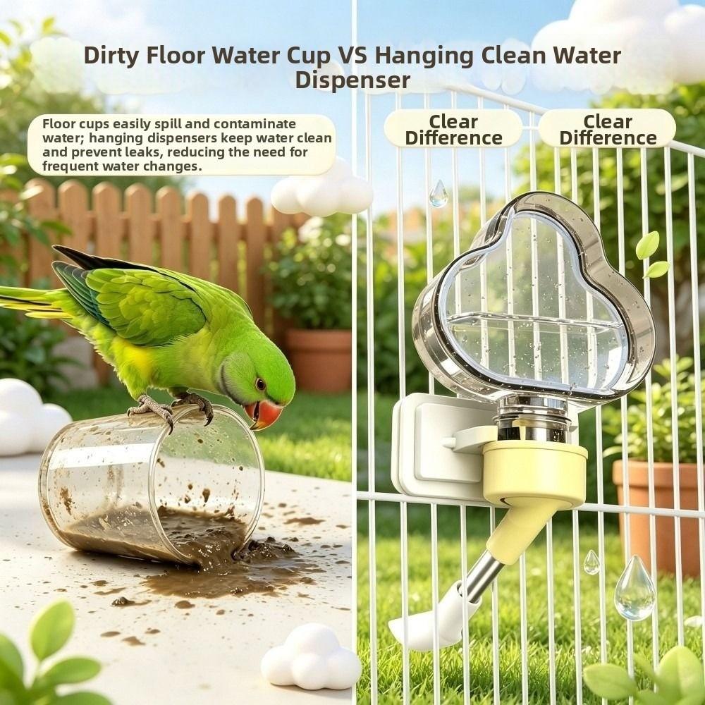 Leak Proof Automatic Bird Water Dispenser Drip Free Vertical Bird Cage Drinking Feeder Gravity Fed Cloud Shaped