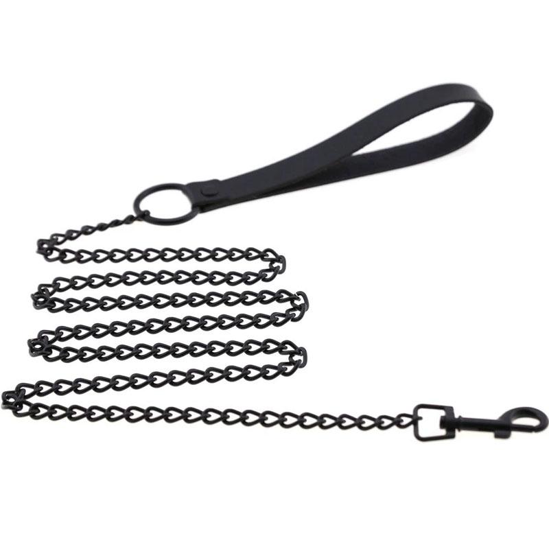 Durable Anti-Bite Metal Dog Chain Lead Chain Leash Handle Leads Leather Iron Chain for Small Large Medium Dogs Outdoor Training