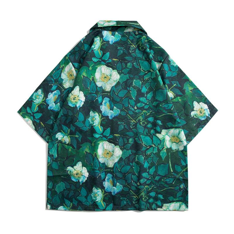 Tide Brand Retro Printed Shirt Men's Short-sleeved Couple 2022 Summer Loose Hawaiian Fashion Shirt Cardigan