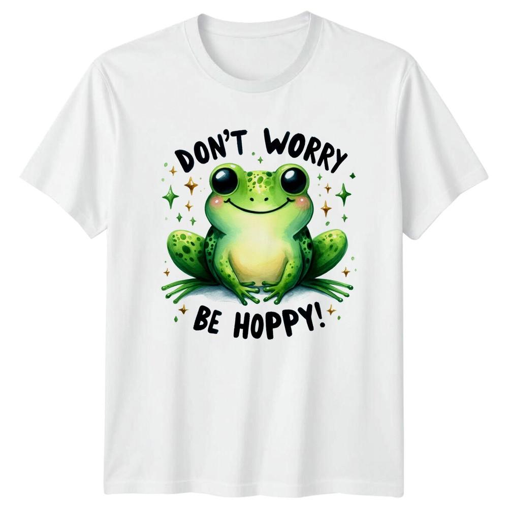 Dont Worry Be Hoppy Frog Pun Cartoon Graphic TShirt