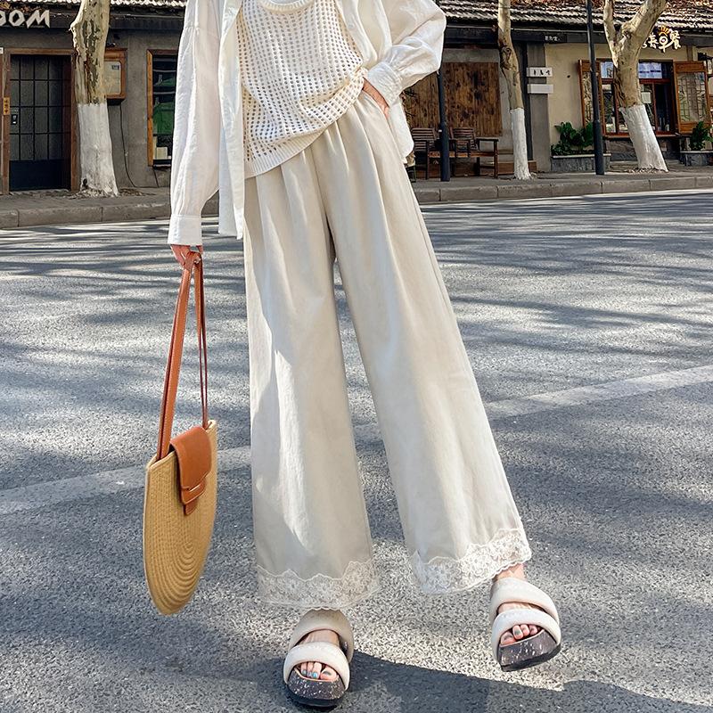 Универсальные кружевные широкие брюки для женщин на весну, новый стиль, мягкие и клейкие повседневные брюки Forest Sweet Droop, маленькие