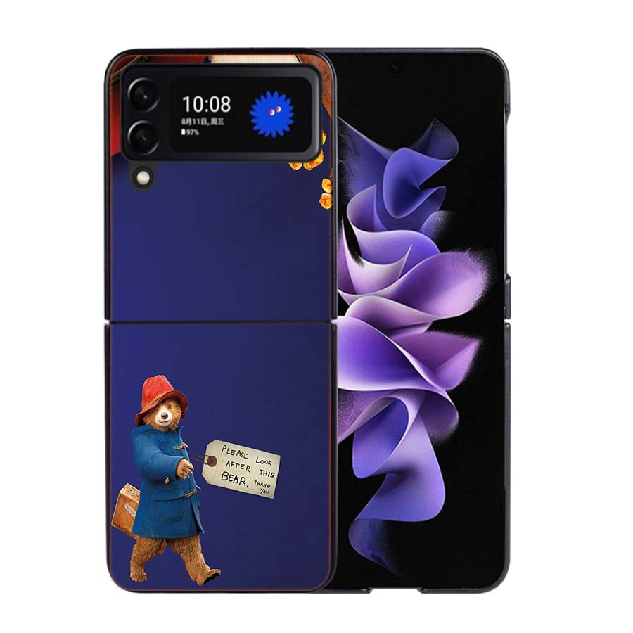 Cute P-Paddington Bear Phone Case For Samsung Z Flip 7 6 5G Galaxy Z Flip4 Z Flip5 Z Flip3 Coque Black Hard PC Shell Protective