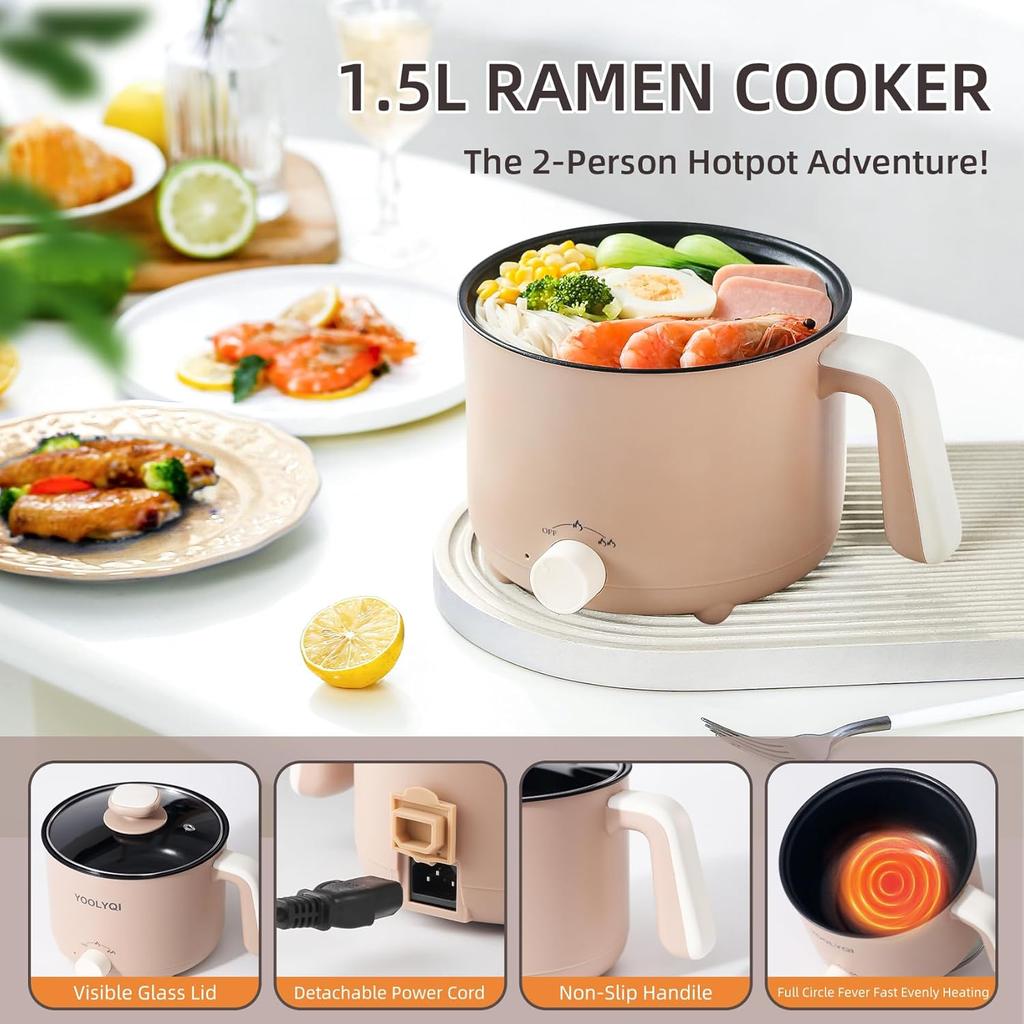 Stick Cooker for Noodles, Soup, Oatmeal, Ramen Pot with Boil Dry Protection for Dorm,