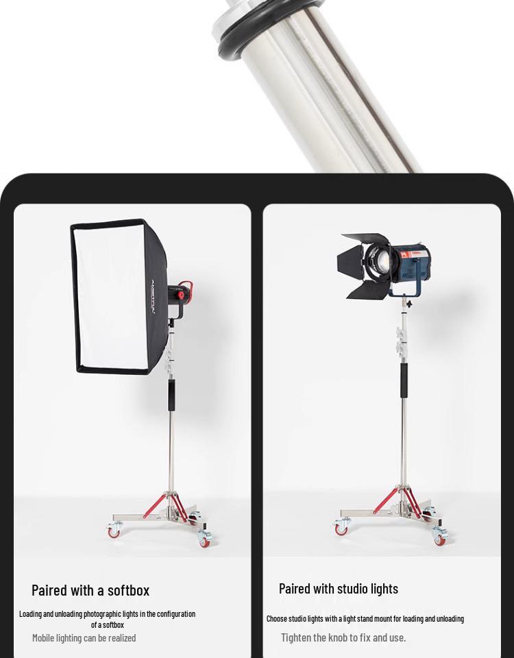 Ambitful AS-300 Heavy-Duty Stainless Steel Photography Light Stand with Thickened Base and Horizontal Arm