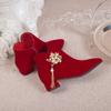 Red Wedding Bridal Shoes Women's Boots Stylish Pointed Toe High Heel Ankle Boots Female Elegant Dress Banquet Shoes