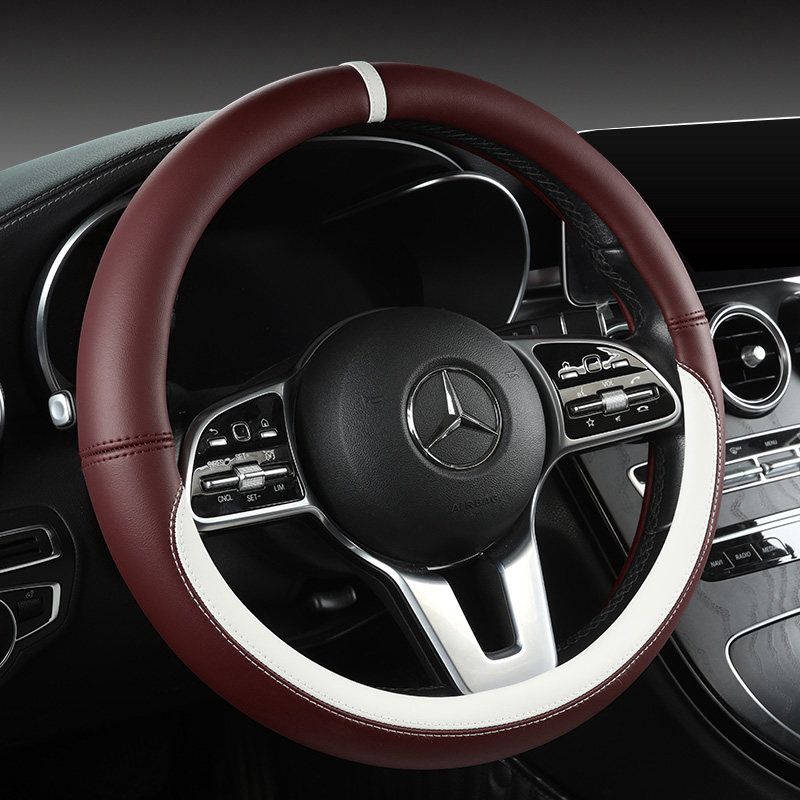 New Car Steering Wheel Cover All Year Round Neutral Fashion Color Contrast Non Slip Abrasion Resistant Napa Leather Car Steering Wheel Cover