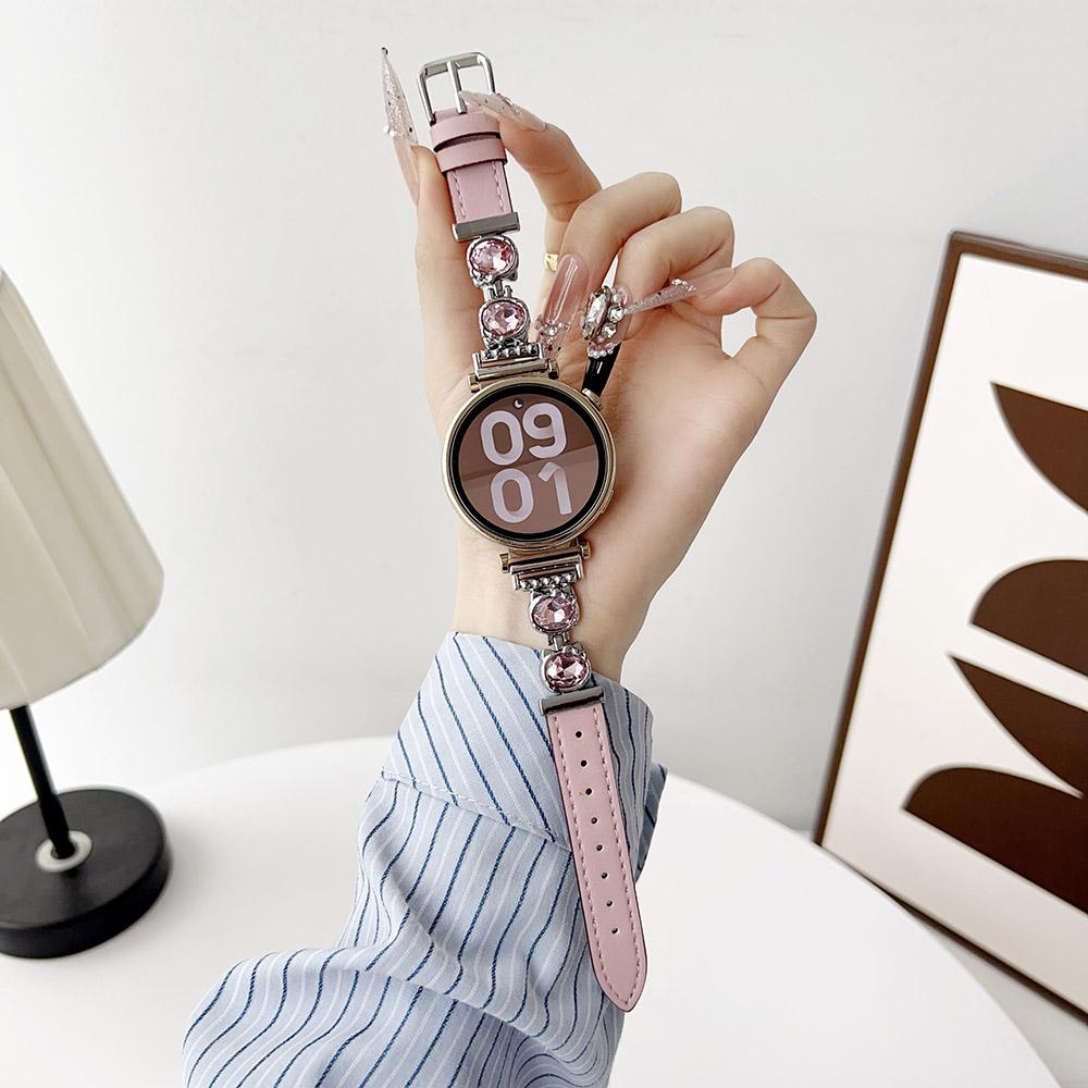 18mm Watch Band Leather with Bling Metal Slim Smartwatch Bracelet Strap for Huawei Watch GT 5 41mm GT4/ Venu 3S/ Forerunner 265S