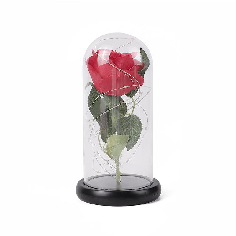 Glass Cover Immortal Rose Flower Ornaments LED Luminous Artificial Flower Creative Christmas Valentine's Day Gift