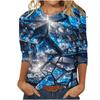 European and American Women's Round Neck Long-sleeved T-shirt with Sequins 3D Printing