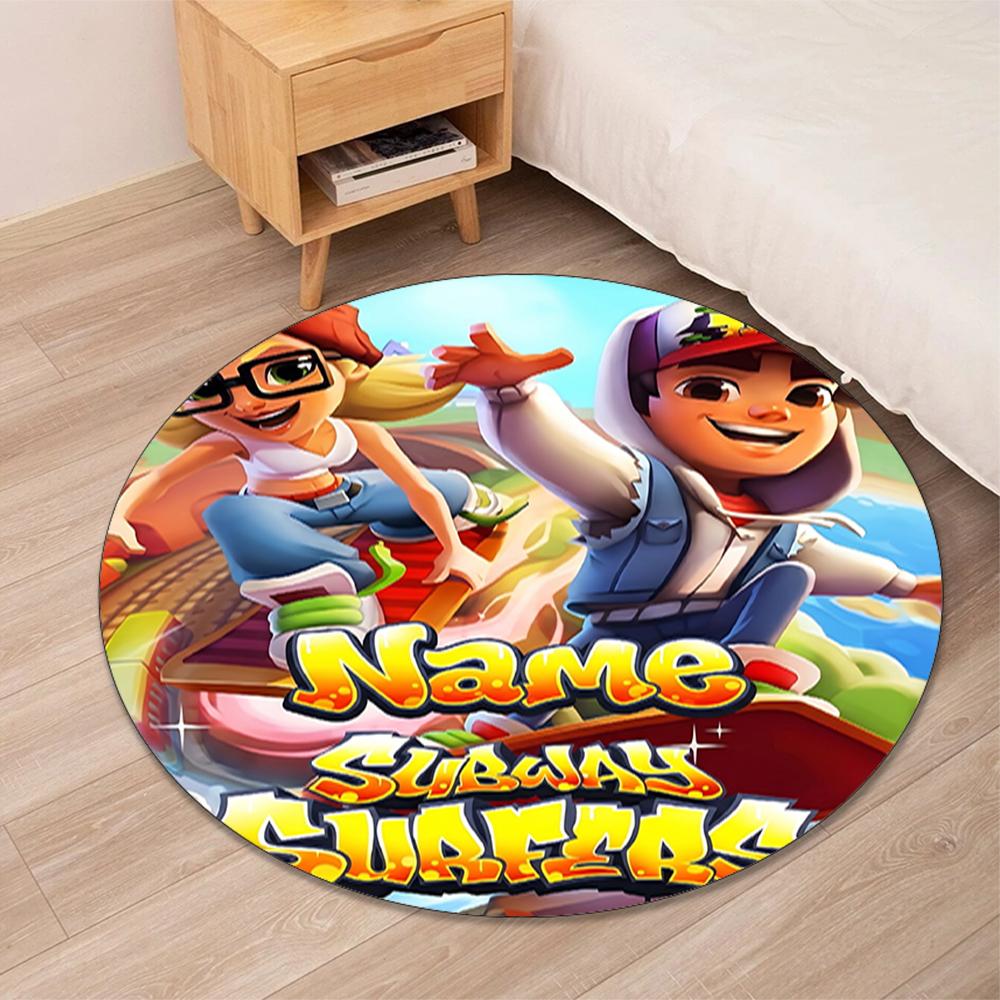 Custom Name Subway Surfers Printed Round Rug Carpet Chair Rug Area Rug Entryway Doormats,for Office Chair Living Room Bedroom Kitchen Room.