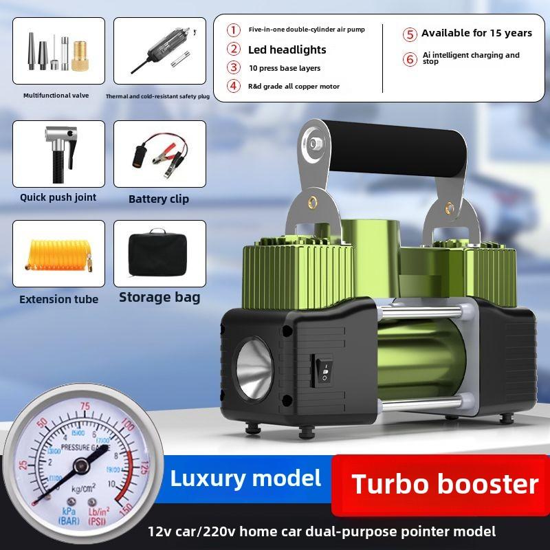 220V&12V household dual cylinder electric inflation pump, car tire, basketball, air column bag, high-pressure inflation machine