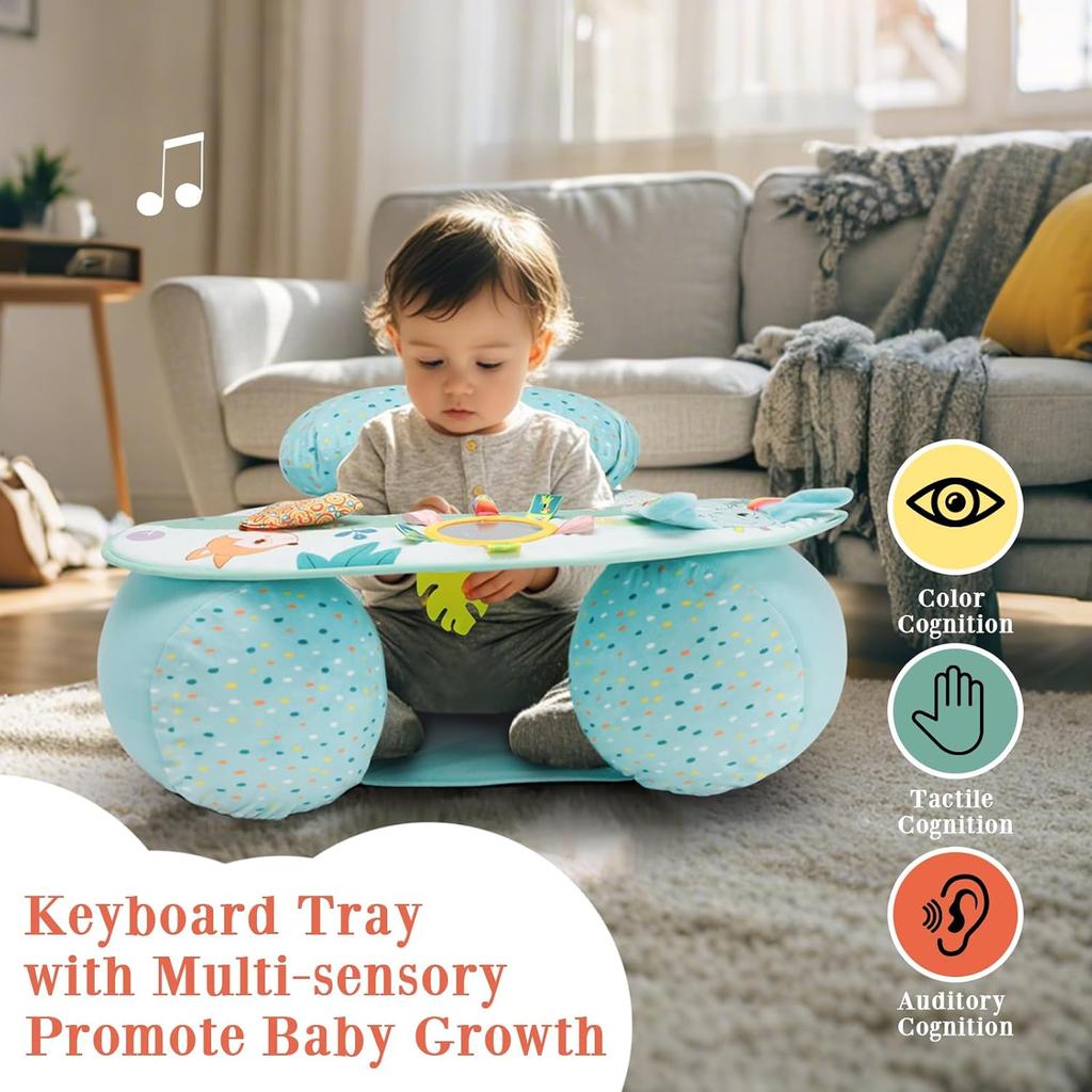 Inflatable Baby Seat for Sitting Up with Sensory Toy Tray Back Support for Toddler Soft Plush Baby Sofa Baby Chair Cute Animal