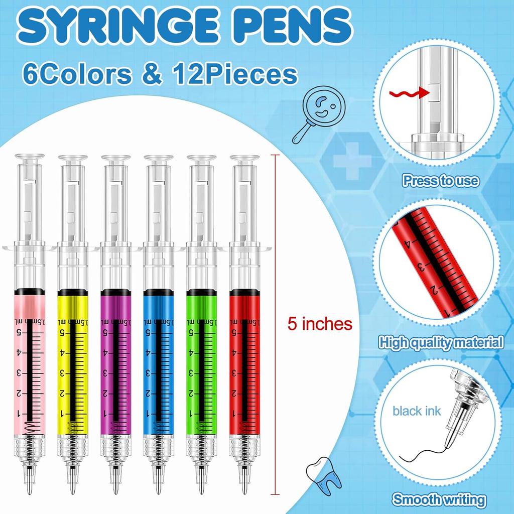 48 Pieces Fun Nurse Pens Set 12 Pcs Syringe Pens 12 Pcs Pill Pens 24 Pcs Blood Bag Sticky Notes Retractable Novelty Ballpoint Pen Cute Ballpoint Pens
