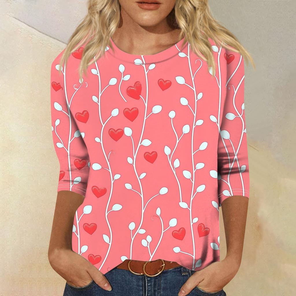 Футболка женская с рукавом 3/4, повседневная футболка с принтом ко Дню святого Валентина, джемпер с круглым вырезом