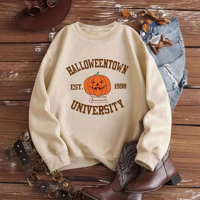 Plus Size Women'S Halloween Pumpkin Print Casual Crew Neck