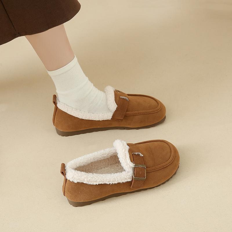 CRLAYDK Fashion Winter Women's Suede Moccasins Shoes Fur Lined Ladies House Loafers Indoor Outdoor Slip On Work Warm Slippers