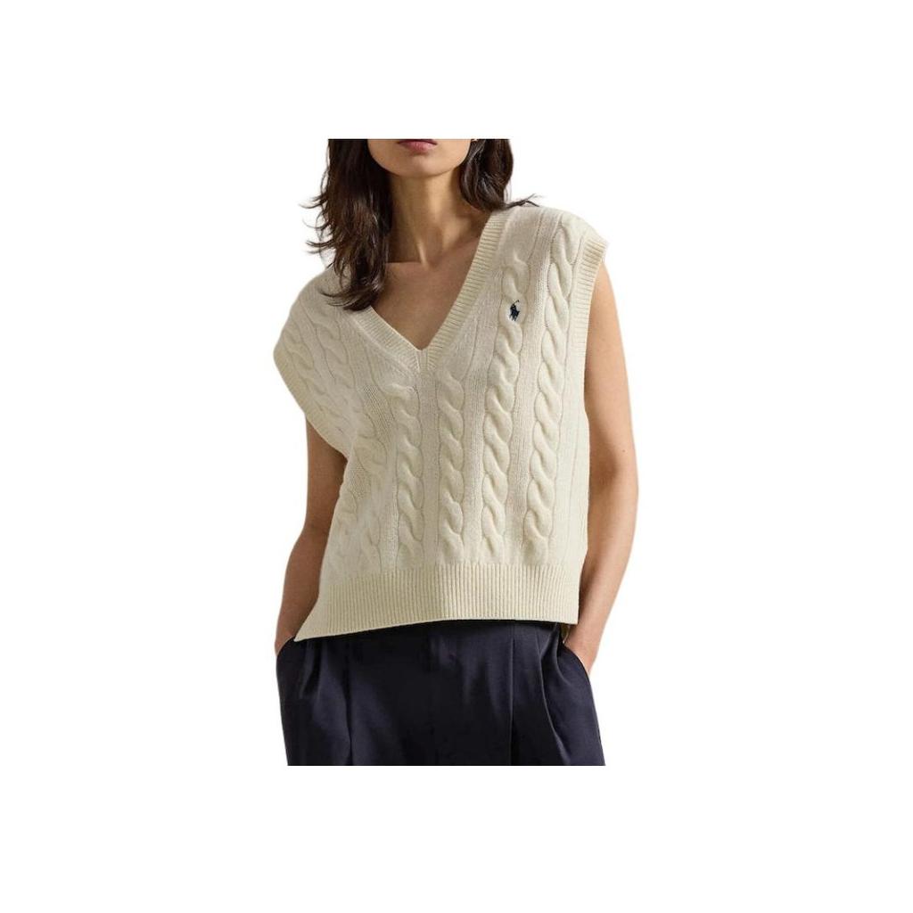 Polo Ralph Lauren Solid Color V-Neck Sleeveless Vest Women Tops Beige 211949994-002