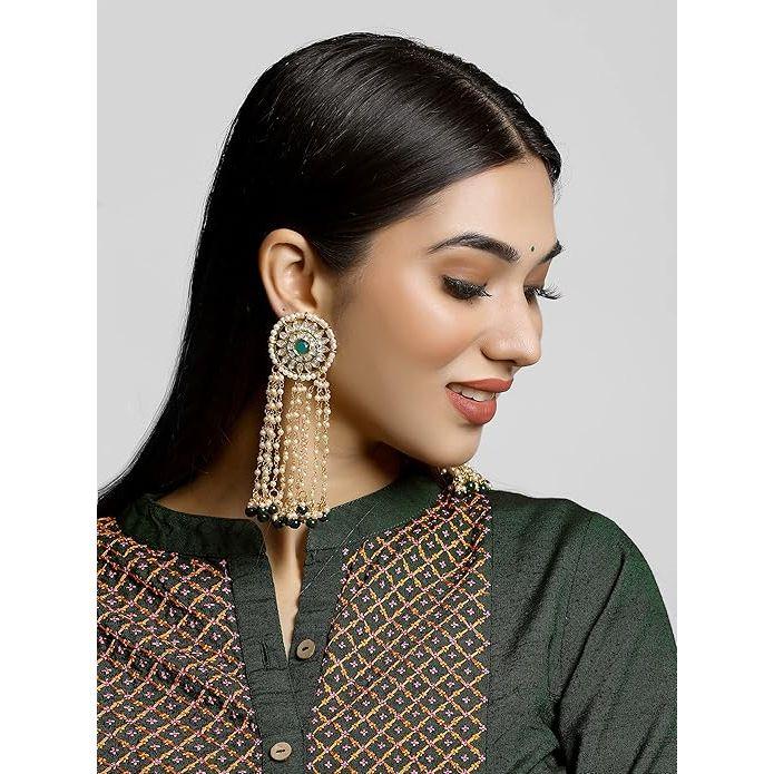 Lotus Design Kundan Dangler Earrings for Women