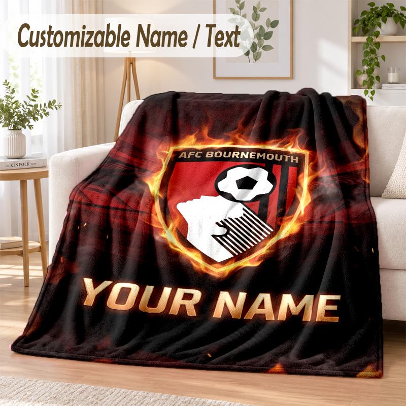 Custom Text Flannel Blanket Bournemouth Football Print Warm Cozy Blanket Home Sofa Bedding