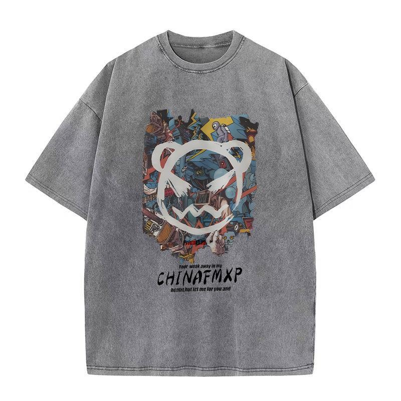 Футболка в стиле хип-хоп с короткими рукавами и круглым вырезом, свободная, с заниженной линией плеч, в стиле ретро с рисунком снежинок