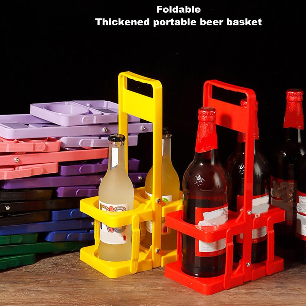 Portable Beer Rack Handheld Foldable Beer Basket Wine Carrier Beer Holder 2 Bottle Whiskey Beer Carrier for Camping Picnic BBQ