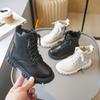 Children's Autumn Boots Solid Color PU School Boots for Girls Fashion Black Beige Versatile Kids Causal Ankle Boots Round-toe