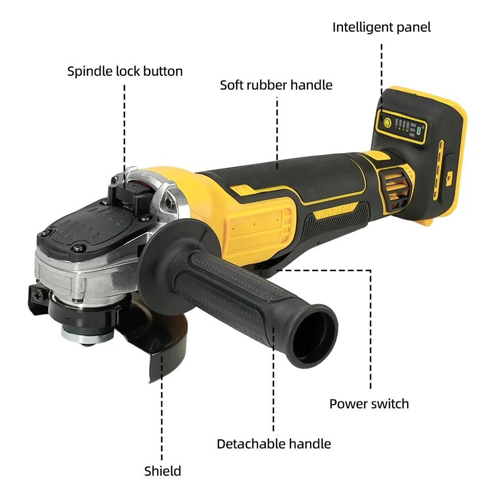 Angle Grinder Brushless Cutter 125mm Lithium Electric Angle Grinder Polishing Machine DIY Power Tool for DEWALT Battery