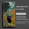 Чехол для телефона из закаленного стекла «Кошка в цветах» подходит для Samsung Galaxy S26 S25 S24 S22 S21 S20 FE/Ultra/Plus противоударный