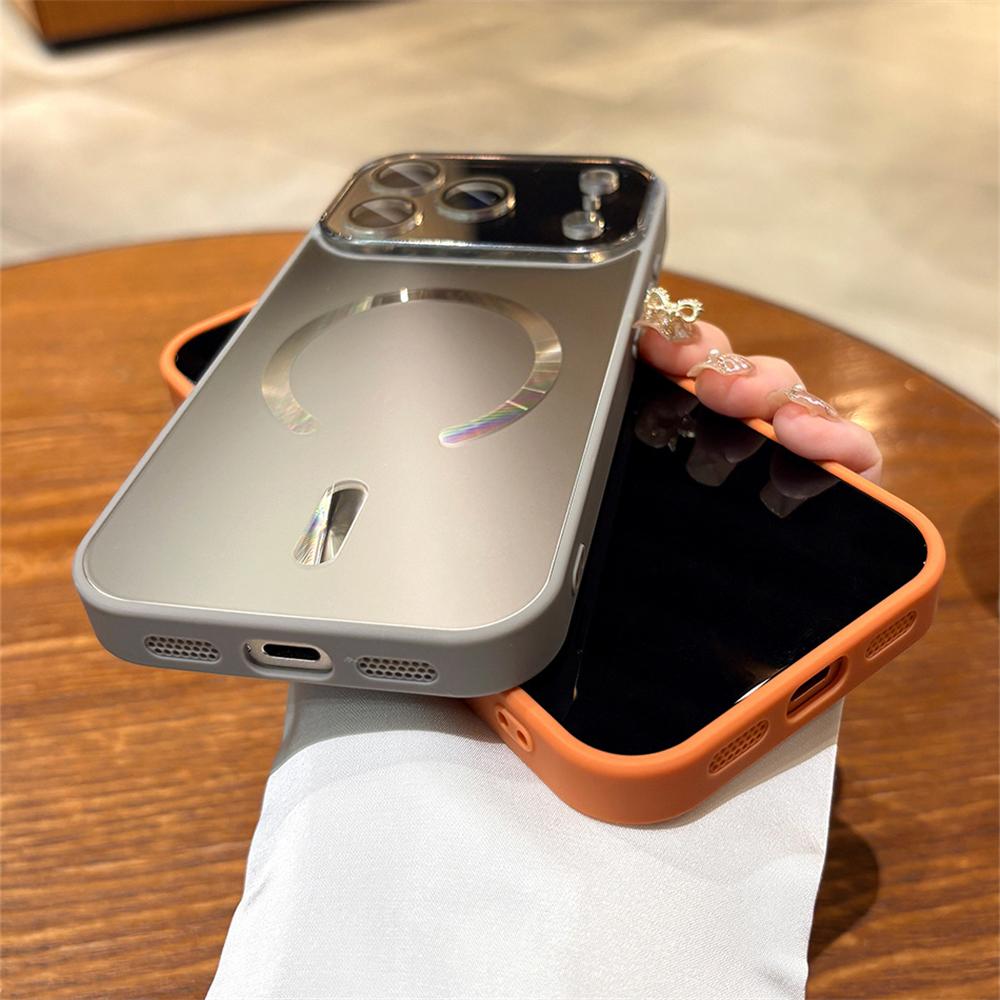 Защита камеры с большим окном, матовое стекло, для чехла Magsafe, для iPhone 17 16 15 14 13 Pro Max, магнитная крышка для беспроводной зарядки