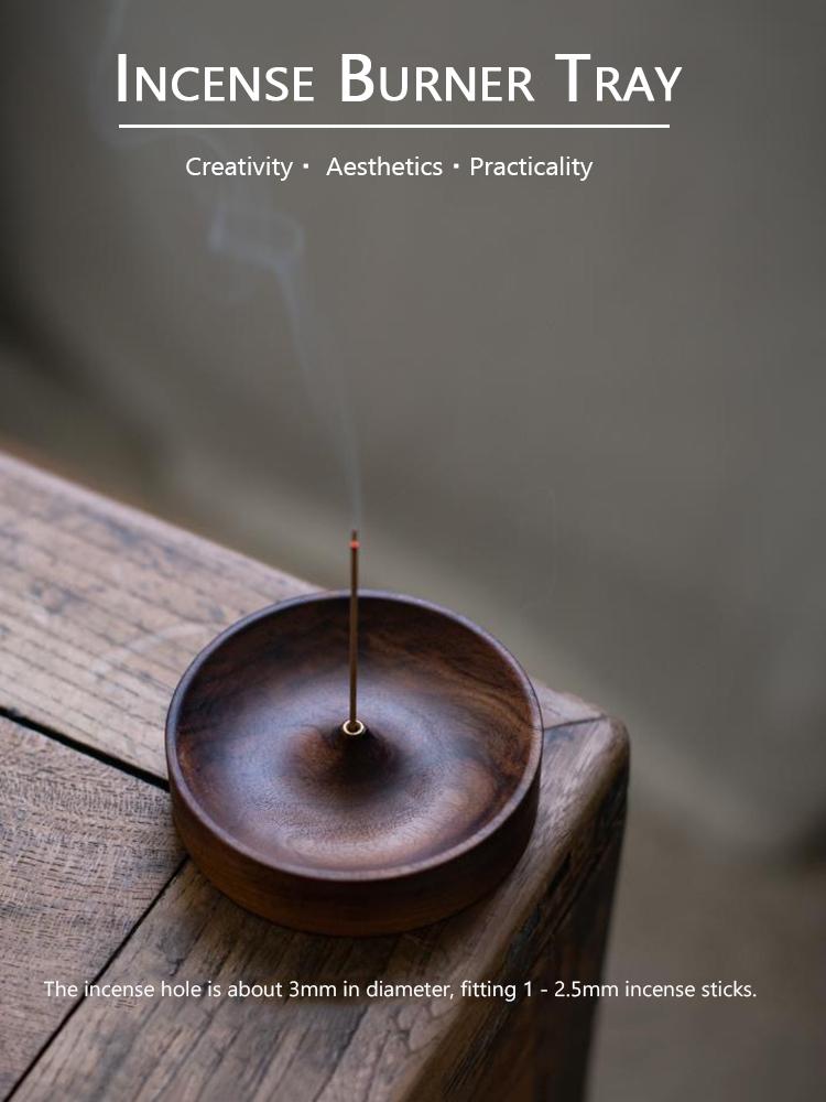 North American Black Walnut Solid Wood Incense Stick Handmade Tea Ceremony Round Incense Burner Agarwood Tray Holder