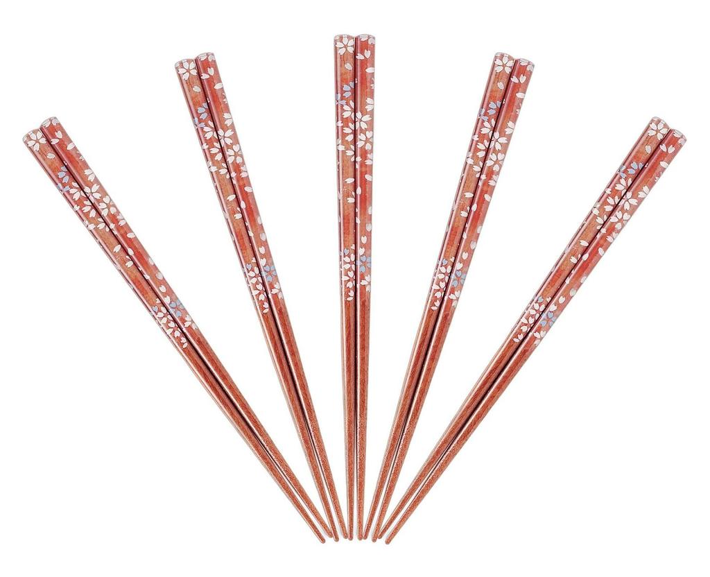 J-kitchens Chopsticks Set 5 Wood Natural Acrylic Resin Dishwasher Safe Made in Japan Home Guests