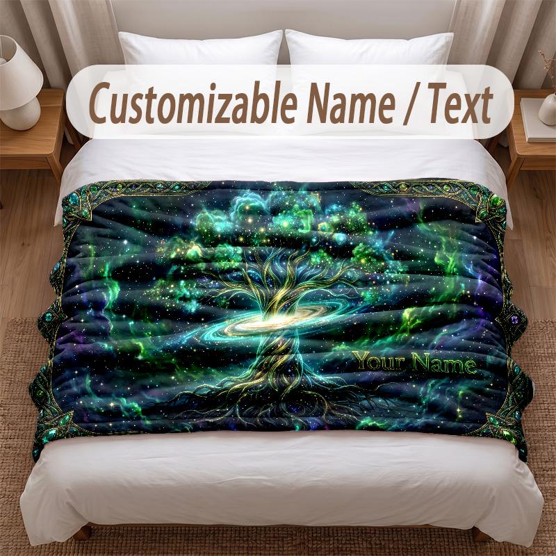 Tree of Life Theme Soft Blanket Personalized Custom Name Text Print Warm Blanket Home Sofa Bedroom Decor