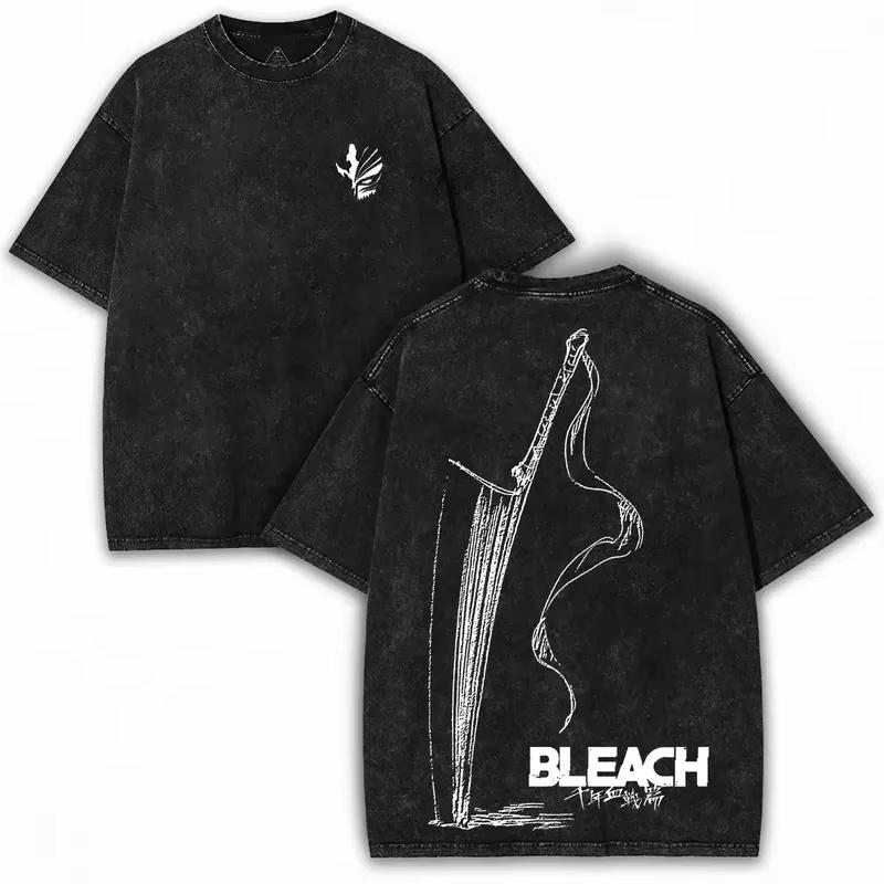 Japan Zangetsu Graphic T-shirt BLEACH Anime Vintage Washed Oversized T Shirt Men Women Short Sleeve Cotton Casual Summer Streetwear Clothing