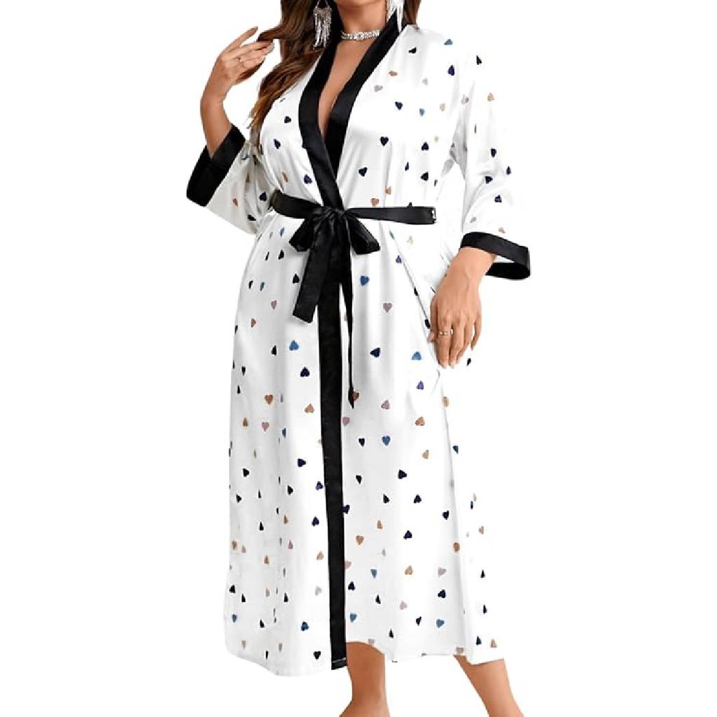 Женский халат на День святого Валентина больших размеров, сексуальный атласный халат, длинная одежда для сна