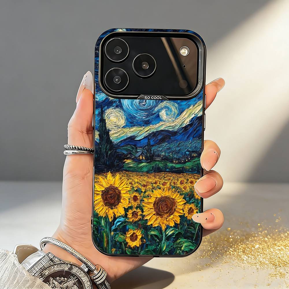 Чехол для телефона V-Van G-Gogh Звездная ночь Для iPhone17,16,15,14,13,12,11,Pro,MAX Серый Матовый Силиконовый Черный Чехол