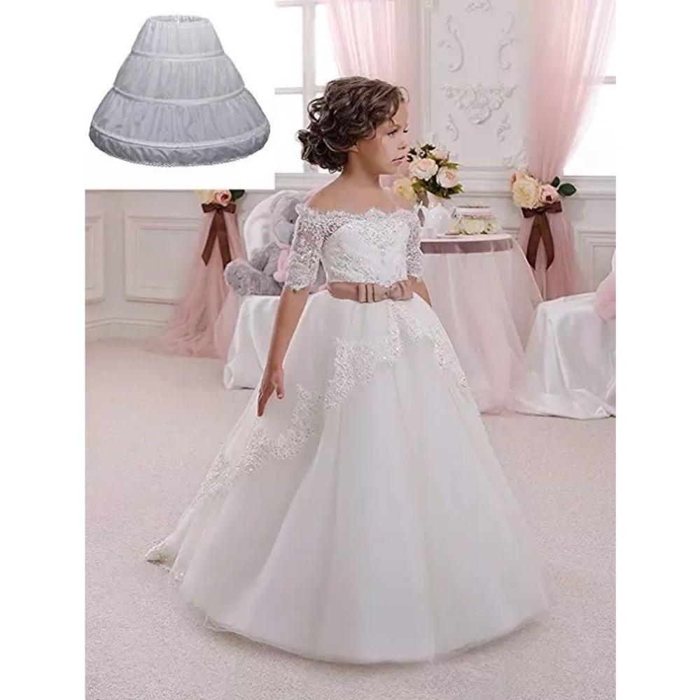 White Lace Children Skirt Petticoat 3 Hoops Princess Skirt Fashion Crinoline Skirt  Kids Girls