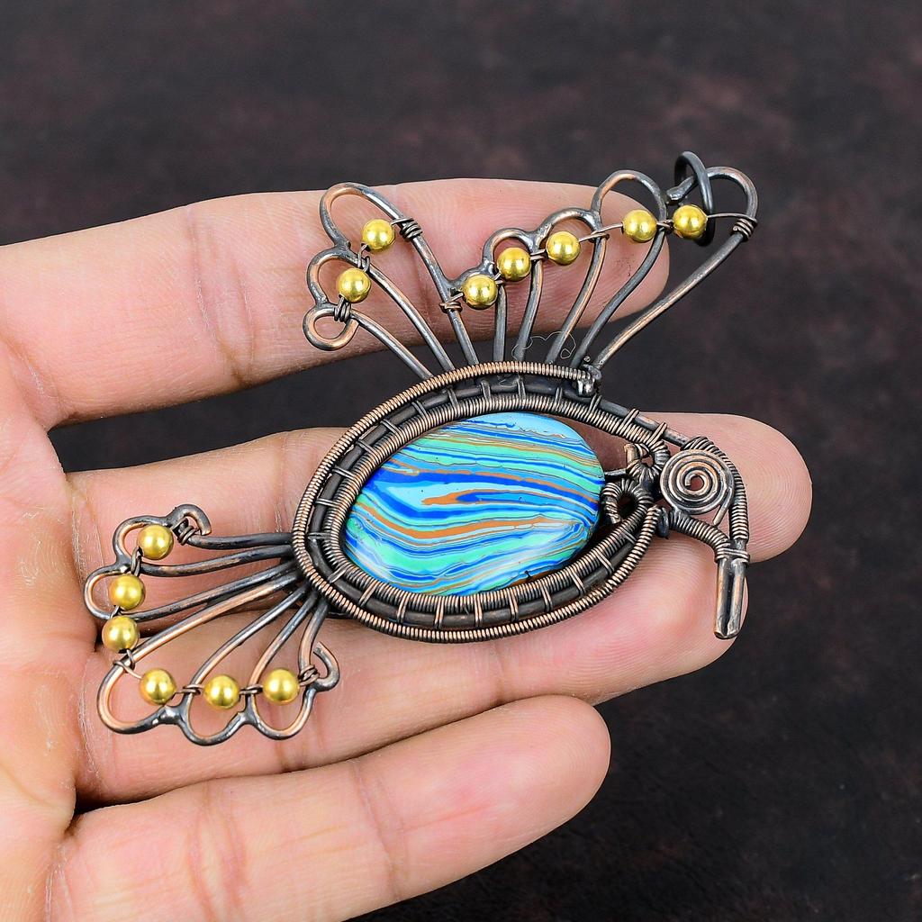 Радужный кулон из кальцинированного кремния Медная проволока, обернутая кулоном с драгоценным камнем Стильный кулон Медные украшения Подарок на помолвку Ювелирные изделия ручной работы Подвески с птицами