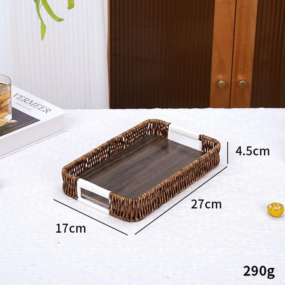 Retro Style Woven Serving Basket Handwoven Plastic Rattan Storage Tray Kitchen Storage