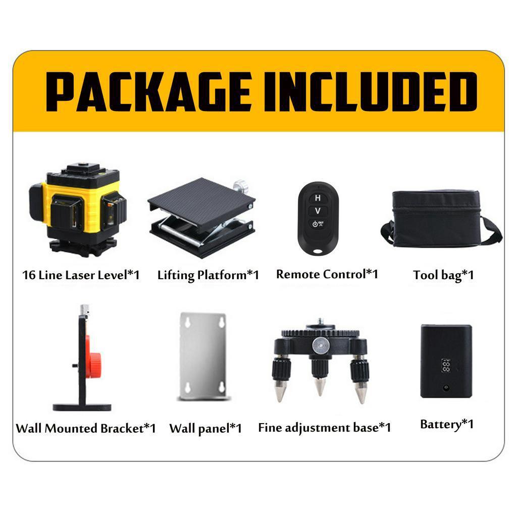 4D 16 Lines Laser Level Green Line Powerful Green Light 4d Green Beam Laser Level Self-leveling Horizontal Vertical Measure Tool